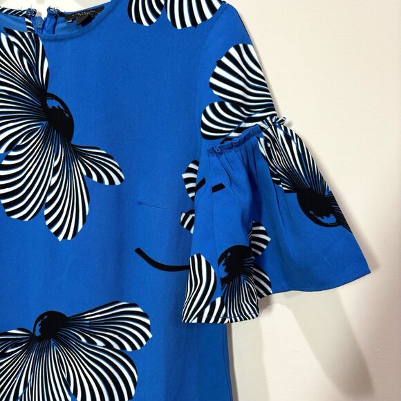 Ann Taylor Blue Floral Ruffled Drop Waist Dress Women 0 Bold Floral Relax Cruise - Picture 2 of 5